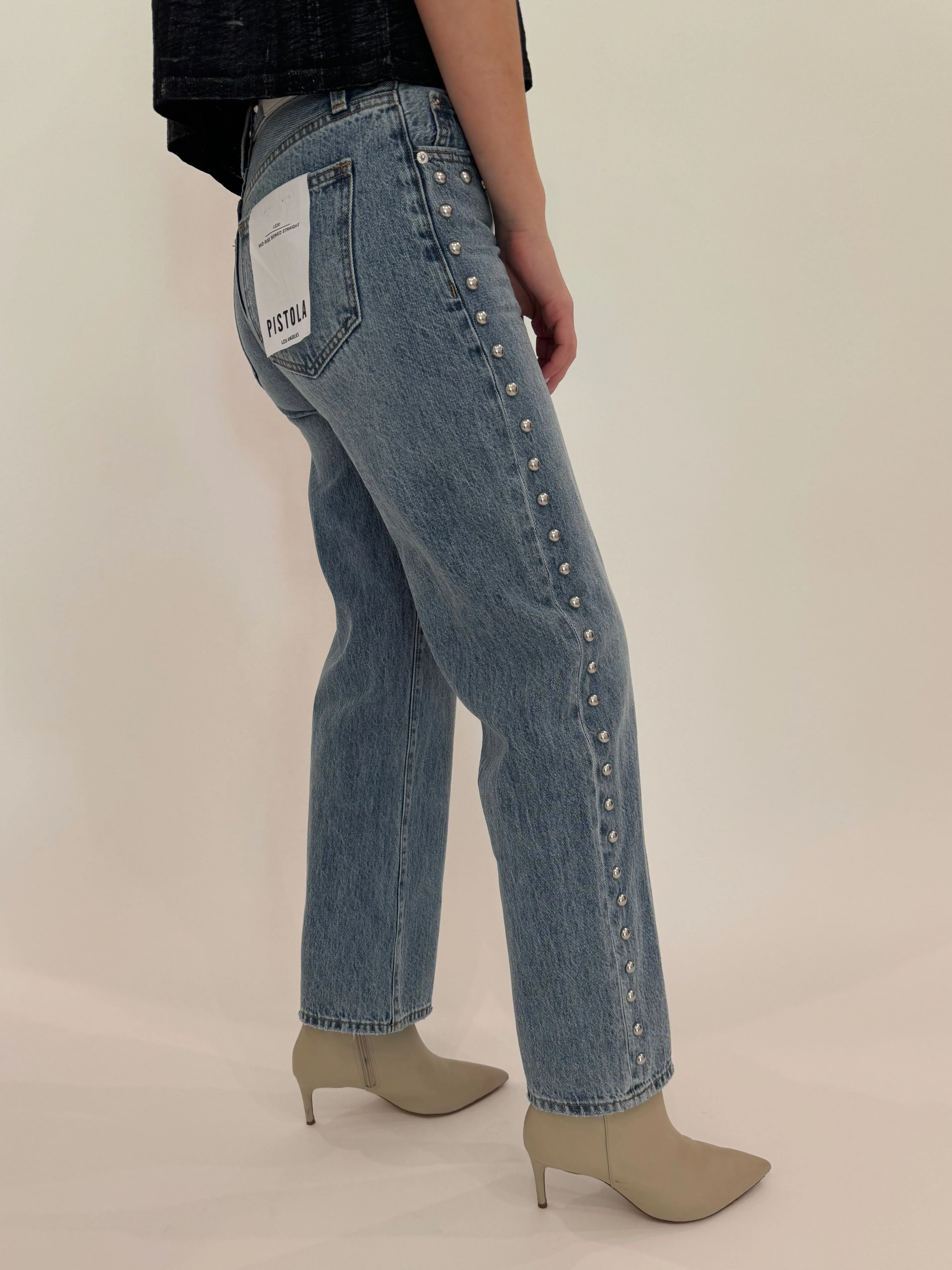 Lexi Mid Rise Bowed Straight Jeans - Satellite