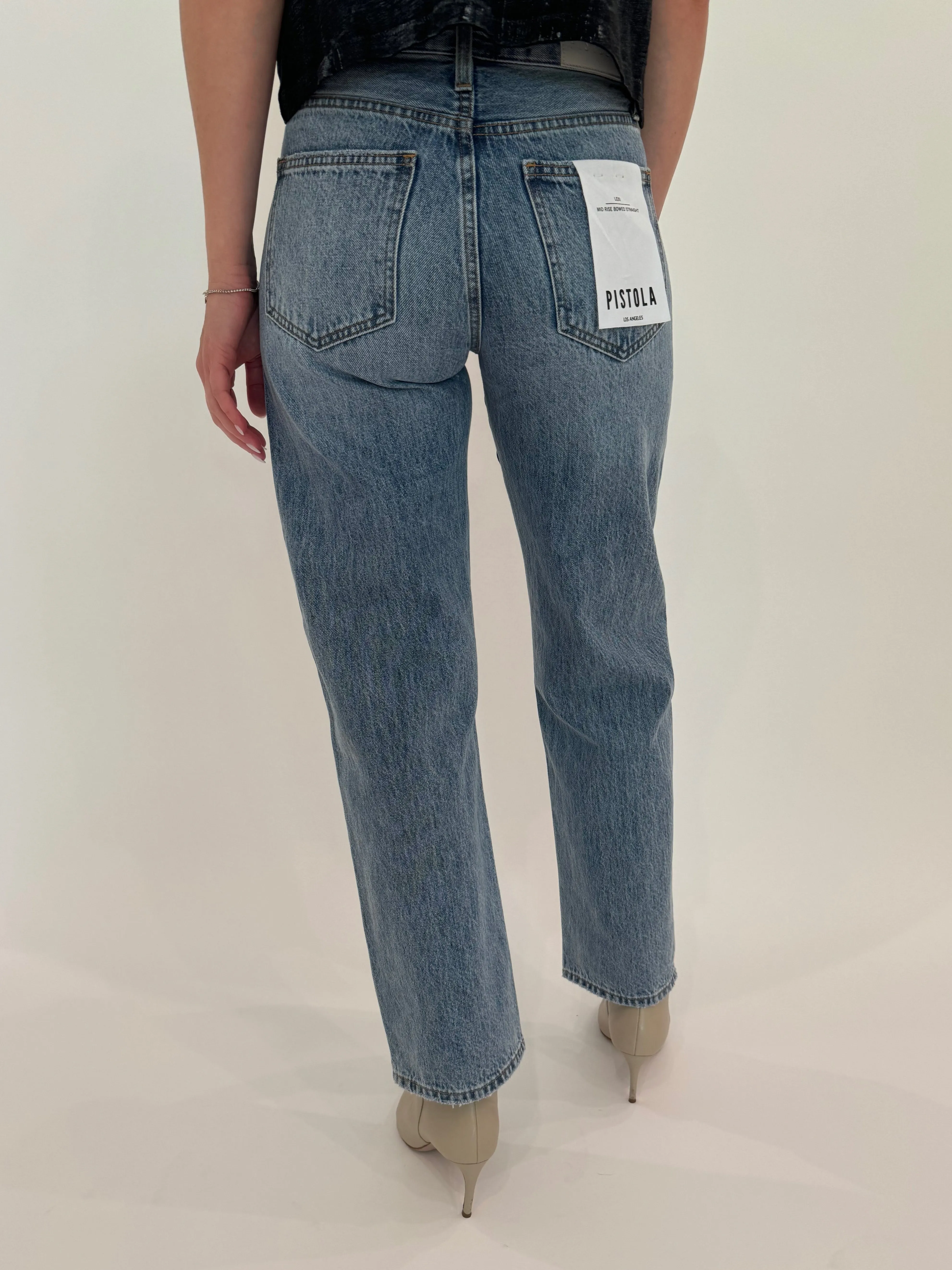 Lexi Mid Rise Bowed Straight Jeans - Satellite