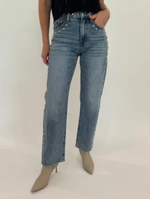 Lexi Mid Rise Bowed Straight Jeans - Satellite