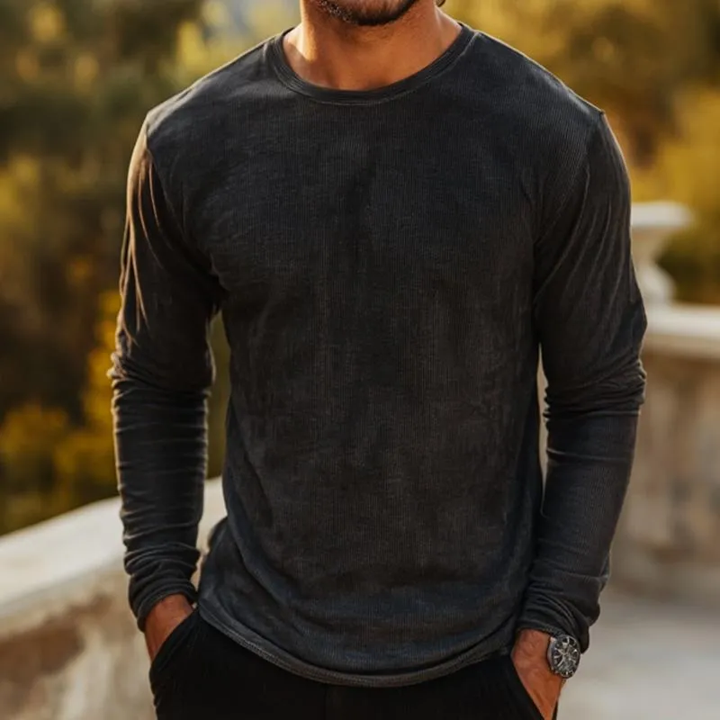 Men's Retro Casual Printed Round Neck Long Sleeve T-Shirt 02519845TO