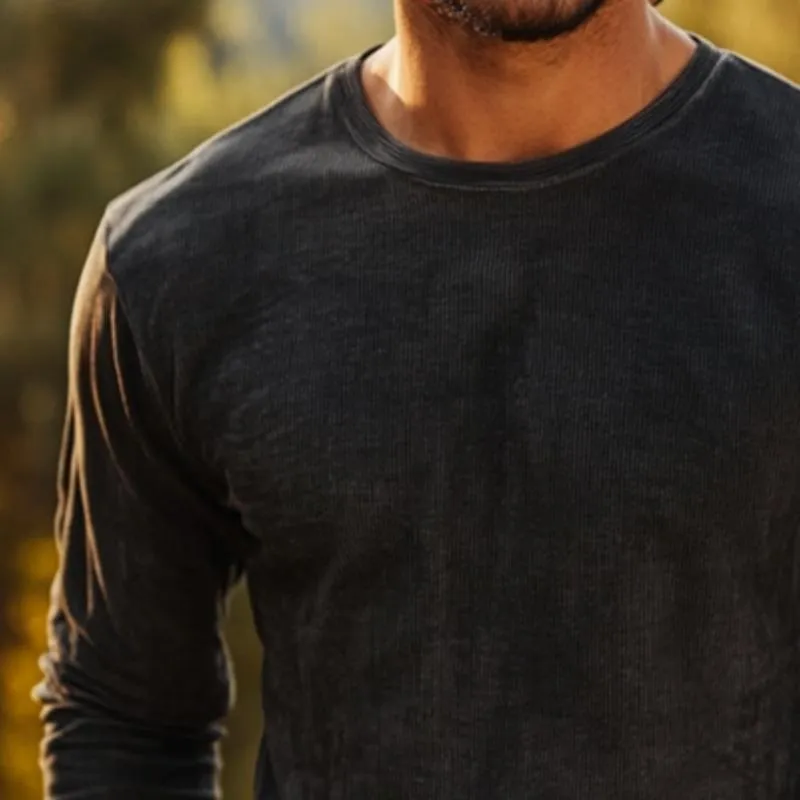 Men's Retro Casual Printed Round Neck Long Sleeve T-Shirt 02519845TO
