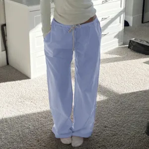 Metaversmall Casual Loose Solid Drawstring Basic Women Pants Homewear Korean All-Match Full Length Trousers Pink Sweet Capris New