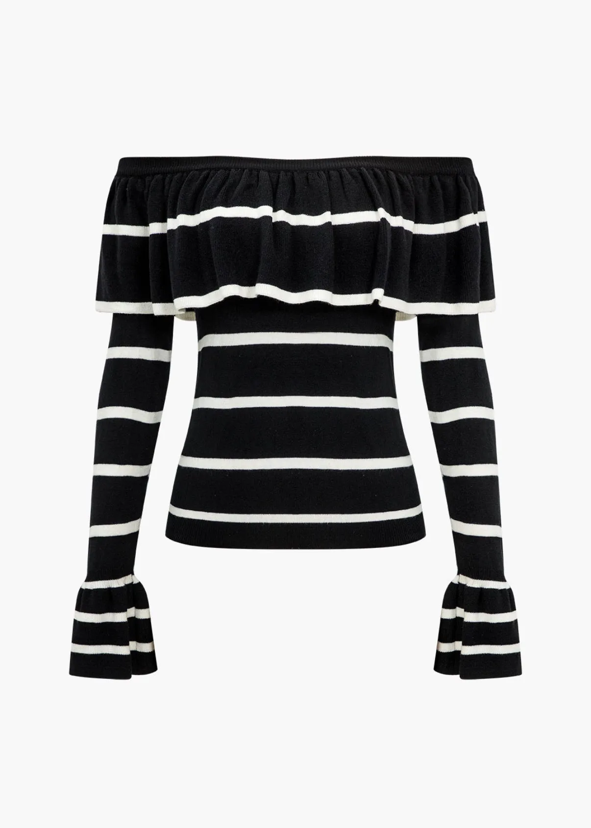 Off Shoulder Bell Sleeve Striped Top