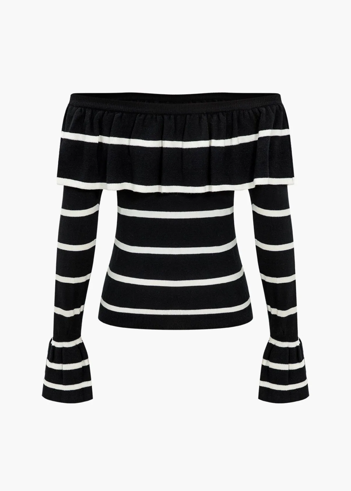 Off Shoulder Bell Sleeve Striped Top