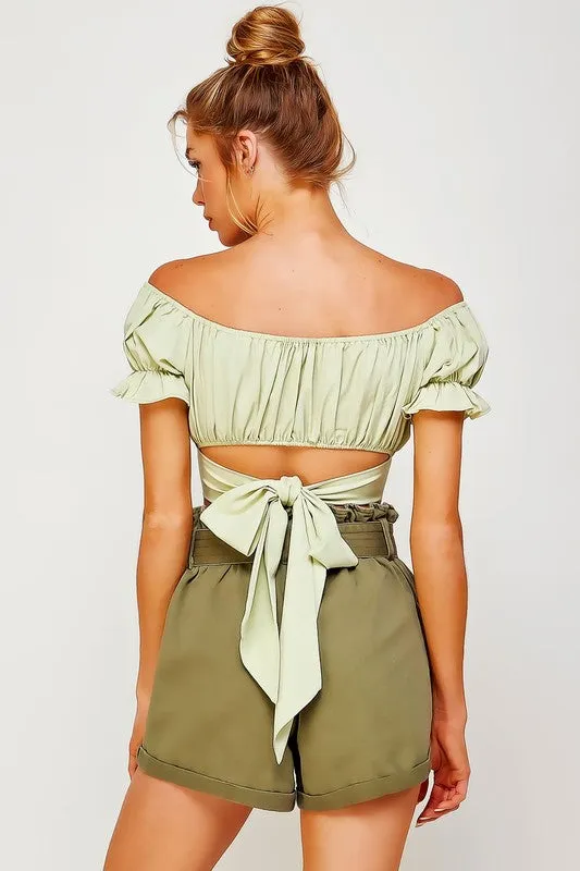 Off The Shoulder Crop Top Ruffle Short Sleeve Sexy Casual Shirt Blouse KESLEY