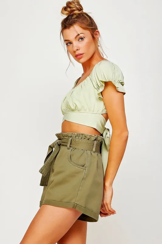 Off The Shoulder Crop Top Ruffle Short Sleeve Sexy Casual Shirt Blouse KESLEY