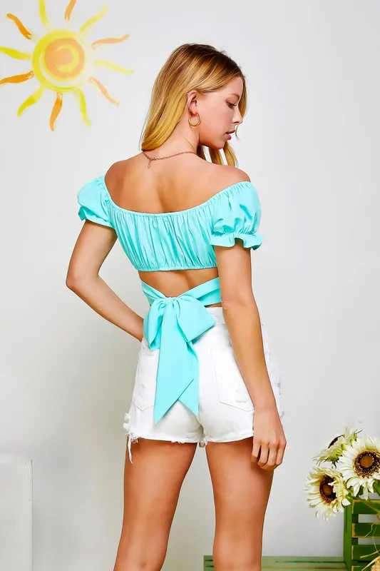 Off The Shoulder Crop Top Ruffle Short Sleeve Sexy Casual Shirt Blouse KESLEY