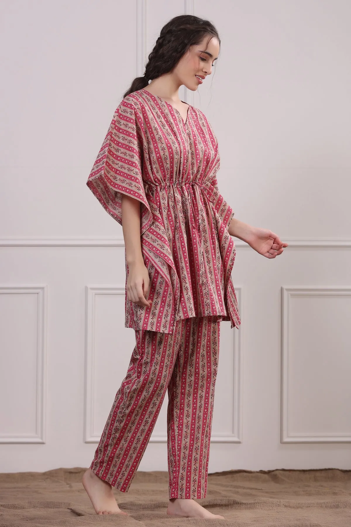 Patterned Twines on Pink Kaftan Pyjama Set