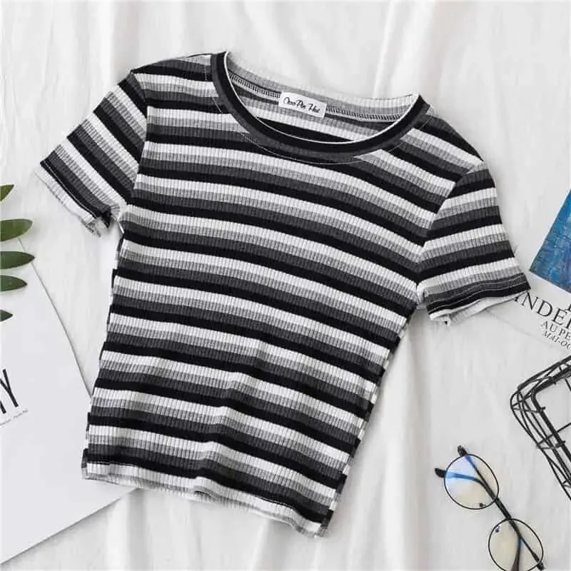 Rainbow Striped Slim Fit Top Blouse