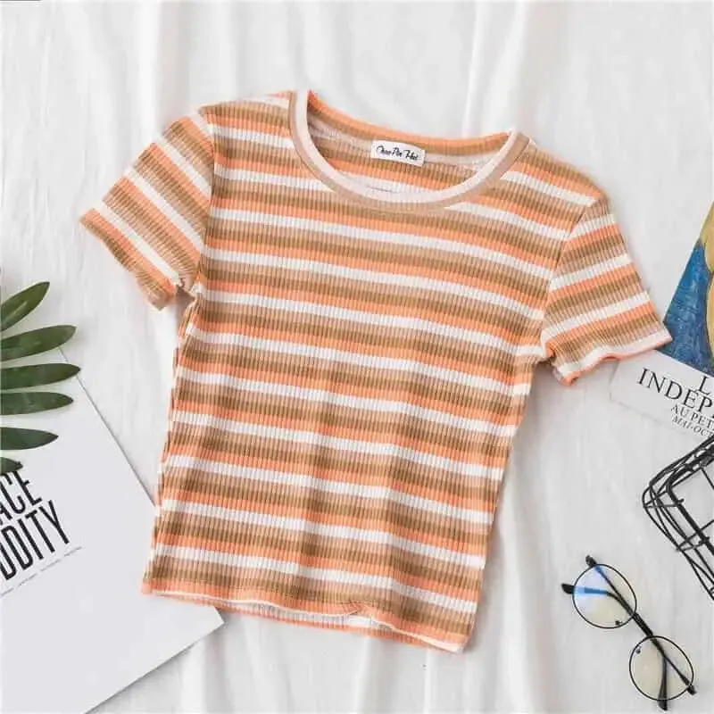 Rainbow Striped Slim Fit Top Blouse