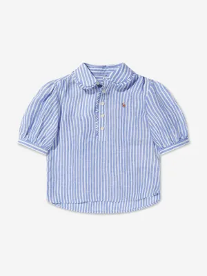 Ralph Lauren Girls Striped Kinsley Blouse in Blue