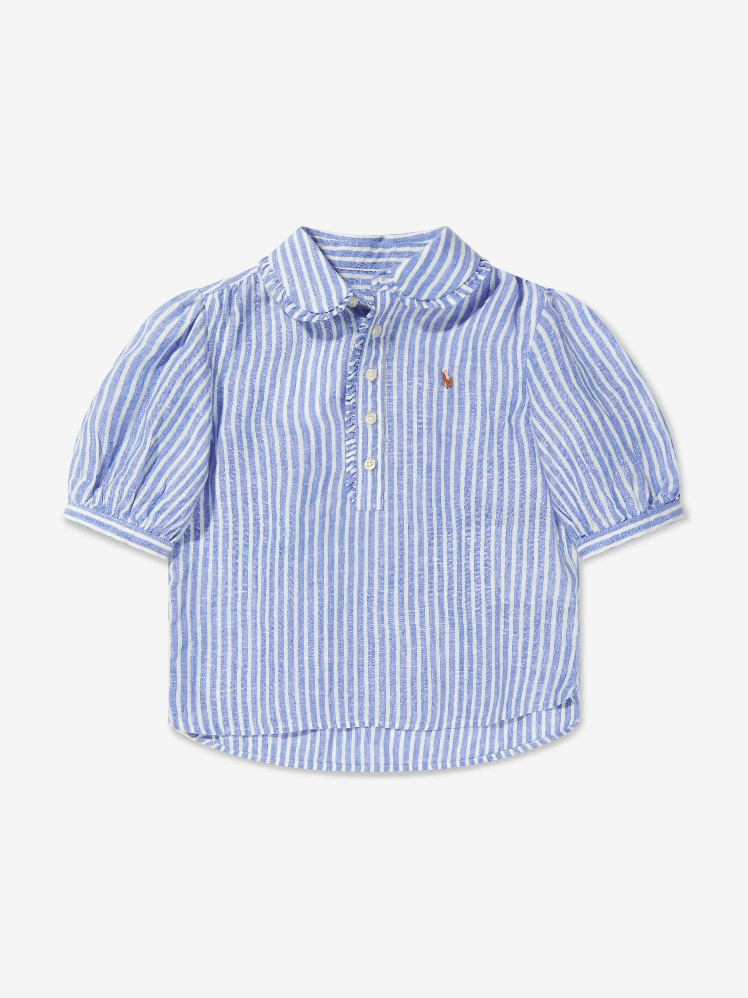 Ralph Lauren Girls Striped Kinsley Blouse in Blue