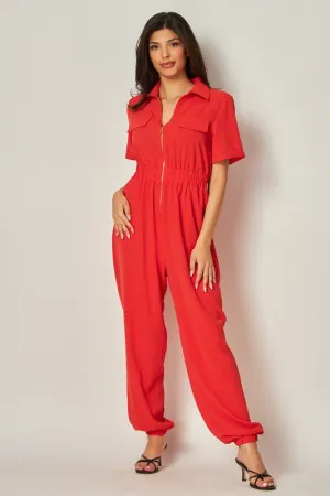 Red Airflow Front Zip Closure Jumpsuit