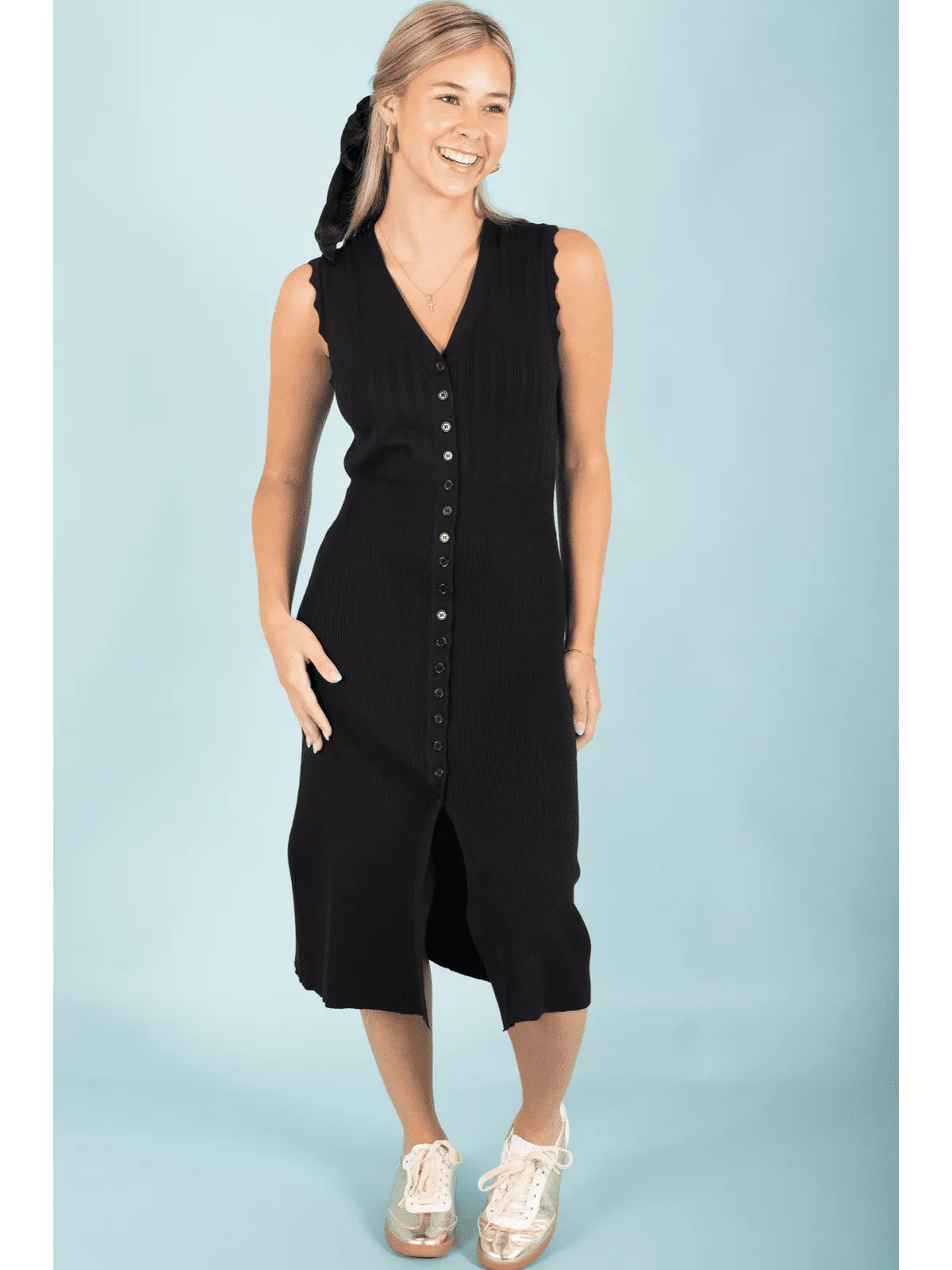 Sleeveless V-Neck Midi Dress