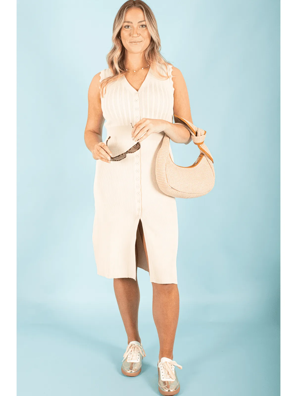 Sleeveless V-Neck Midi Dress