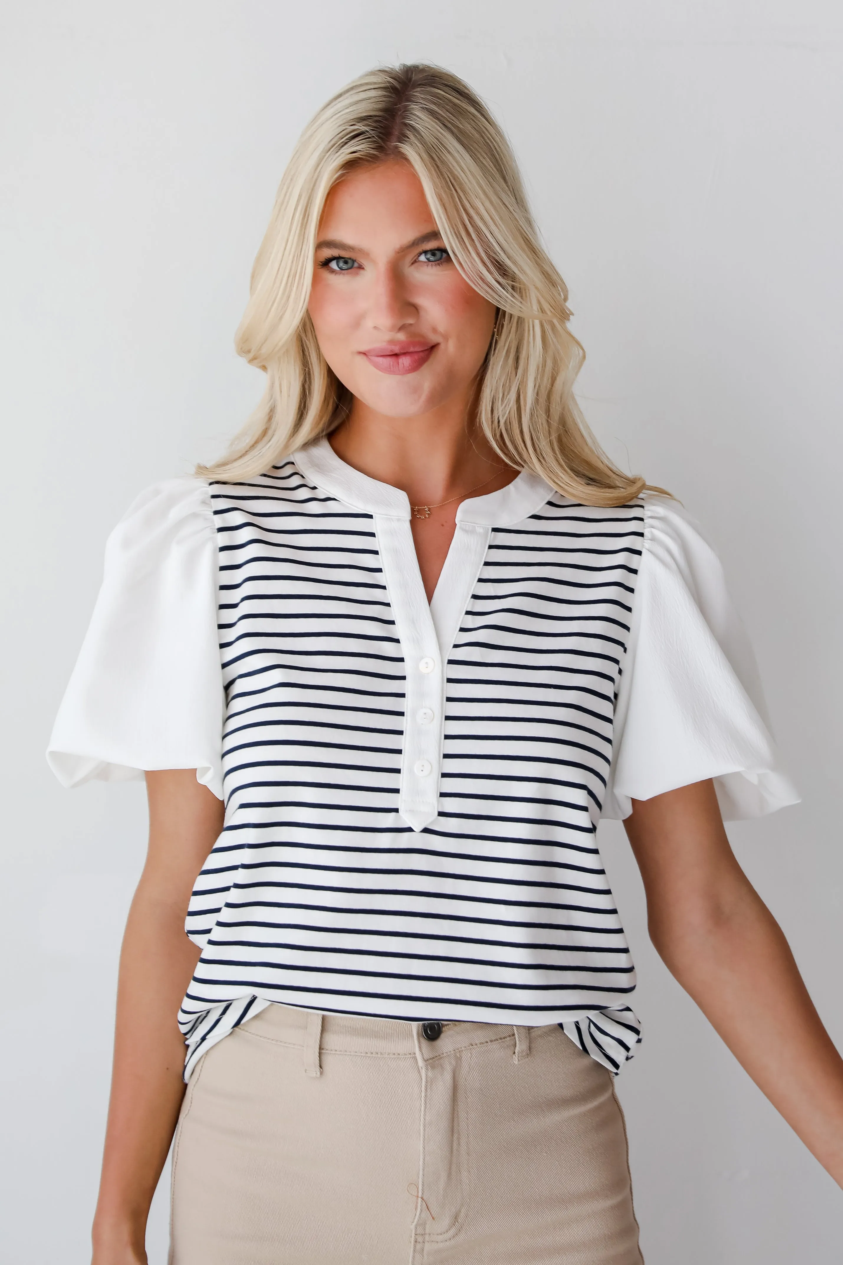 Sweet Loveliness Off White Striped Top