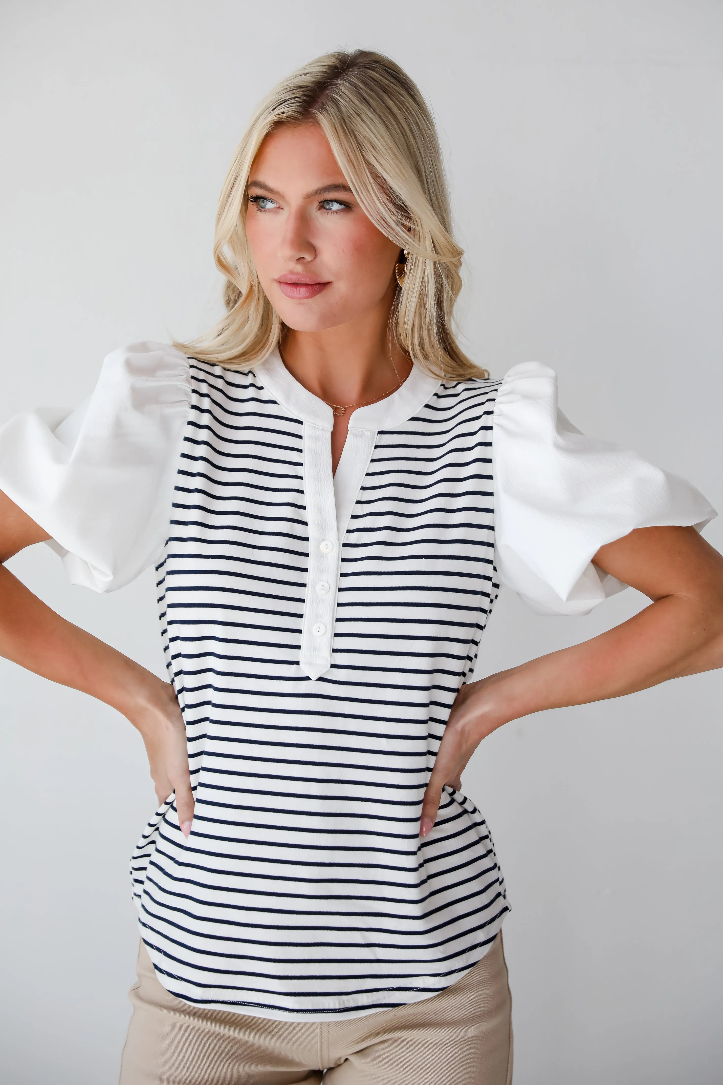 Sweet Loveliness Off White Striped Top