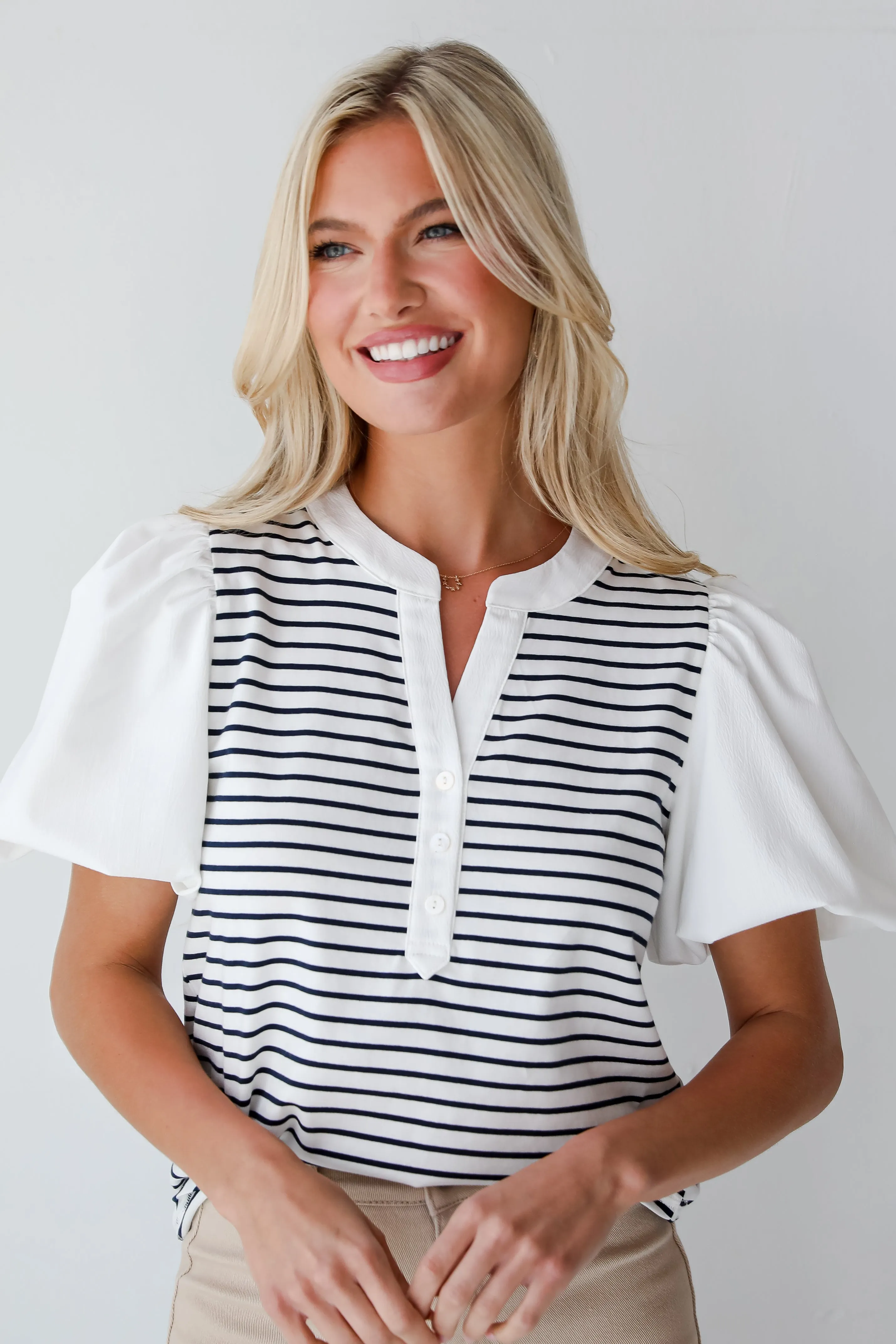 Sweet Loveliness Off White Striped Top