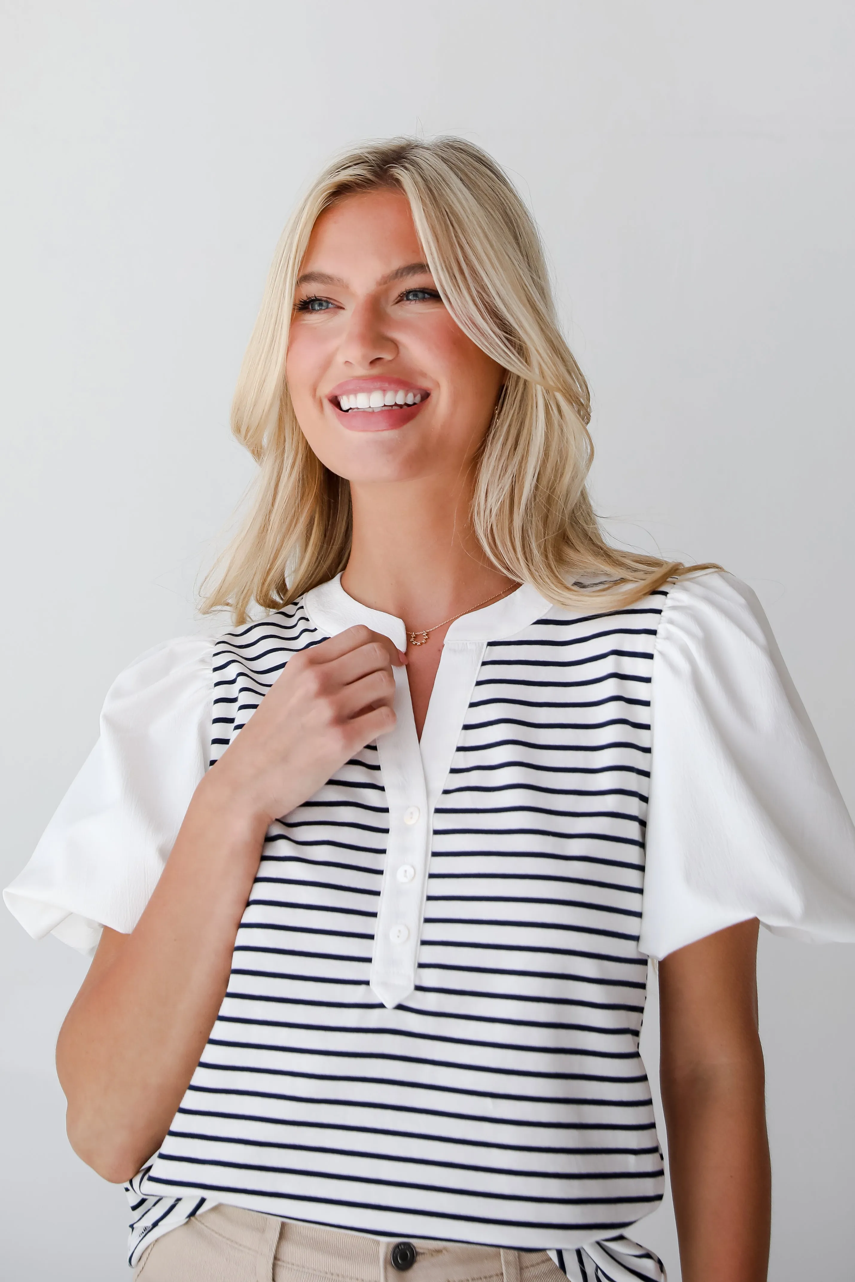 Sweet Loveliness Off White Striped Top