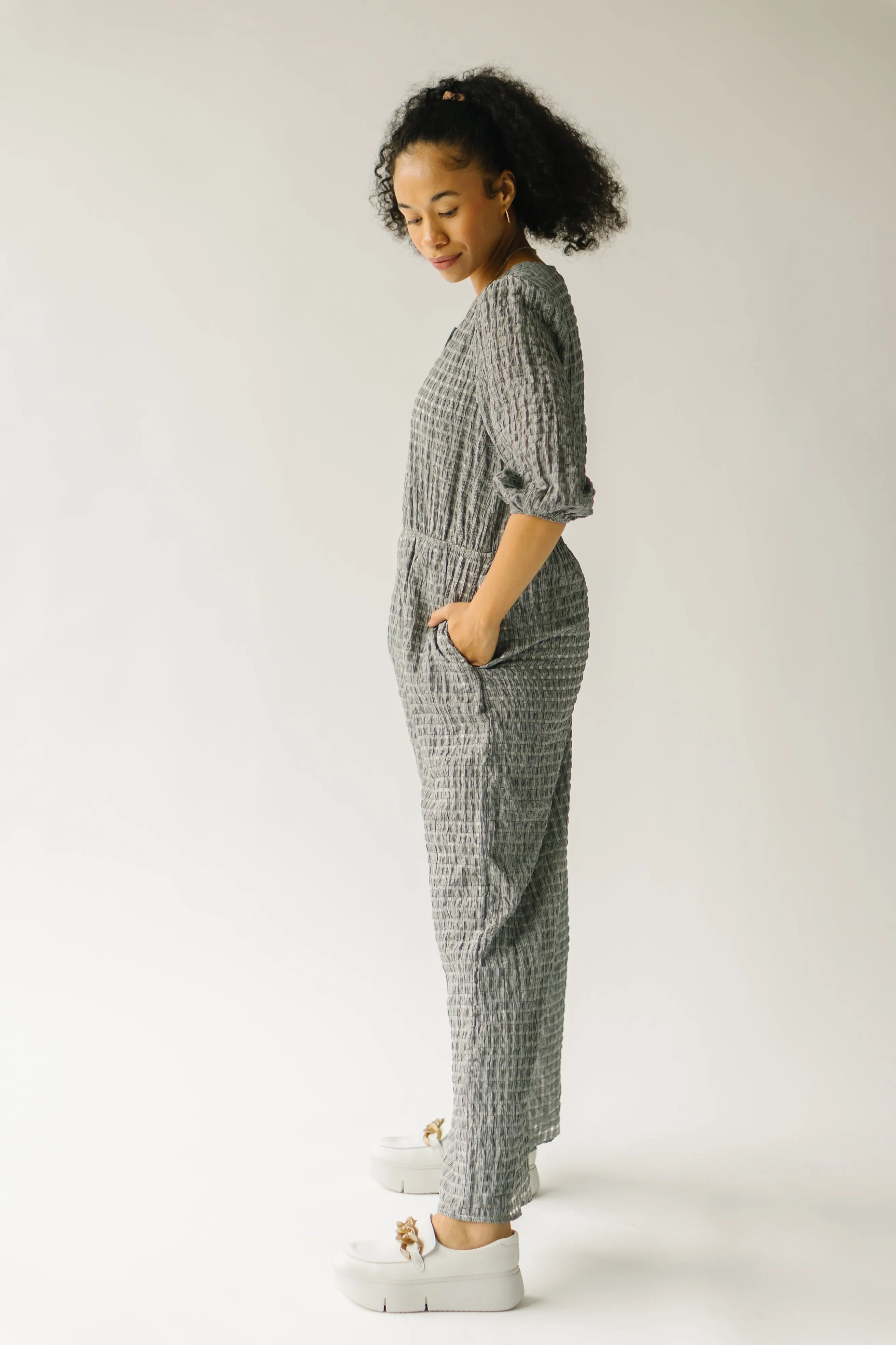 The Prowell Gingham Woven Jumpsuit in Black Multi