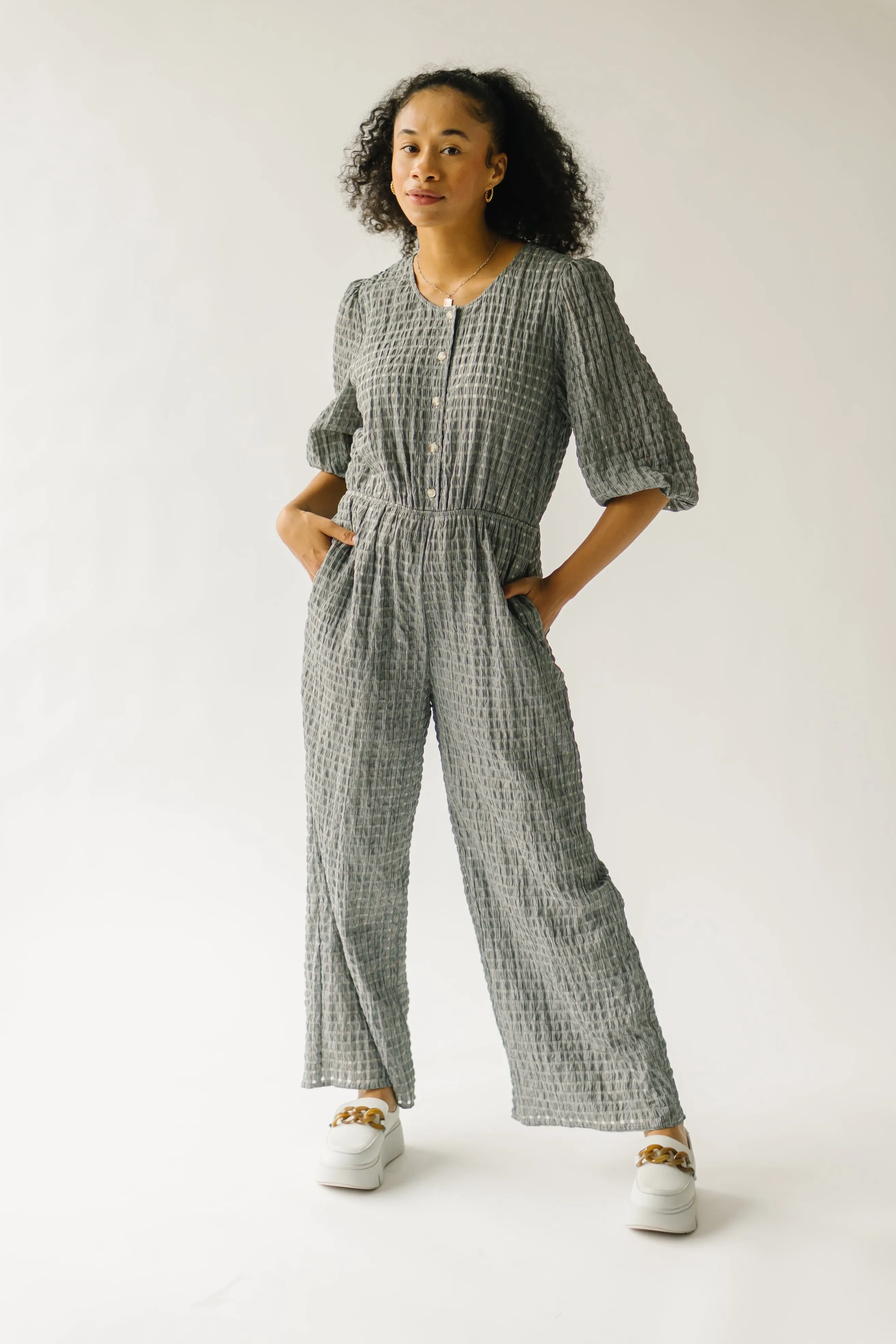 The Prowell Gingham Woven Jumpsuit in Black Multi