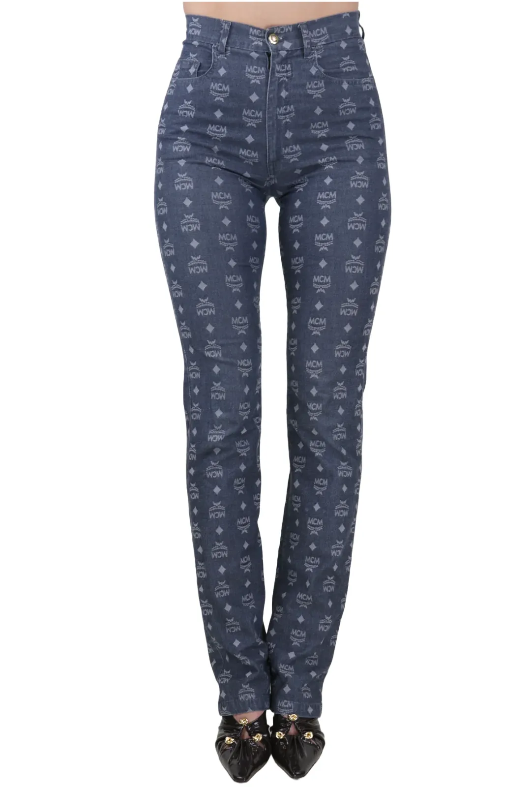 Vintage MCM Logo Print Cigarette Stretch Jeans