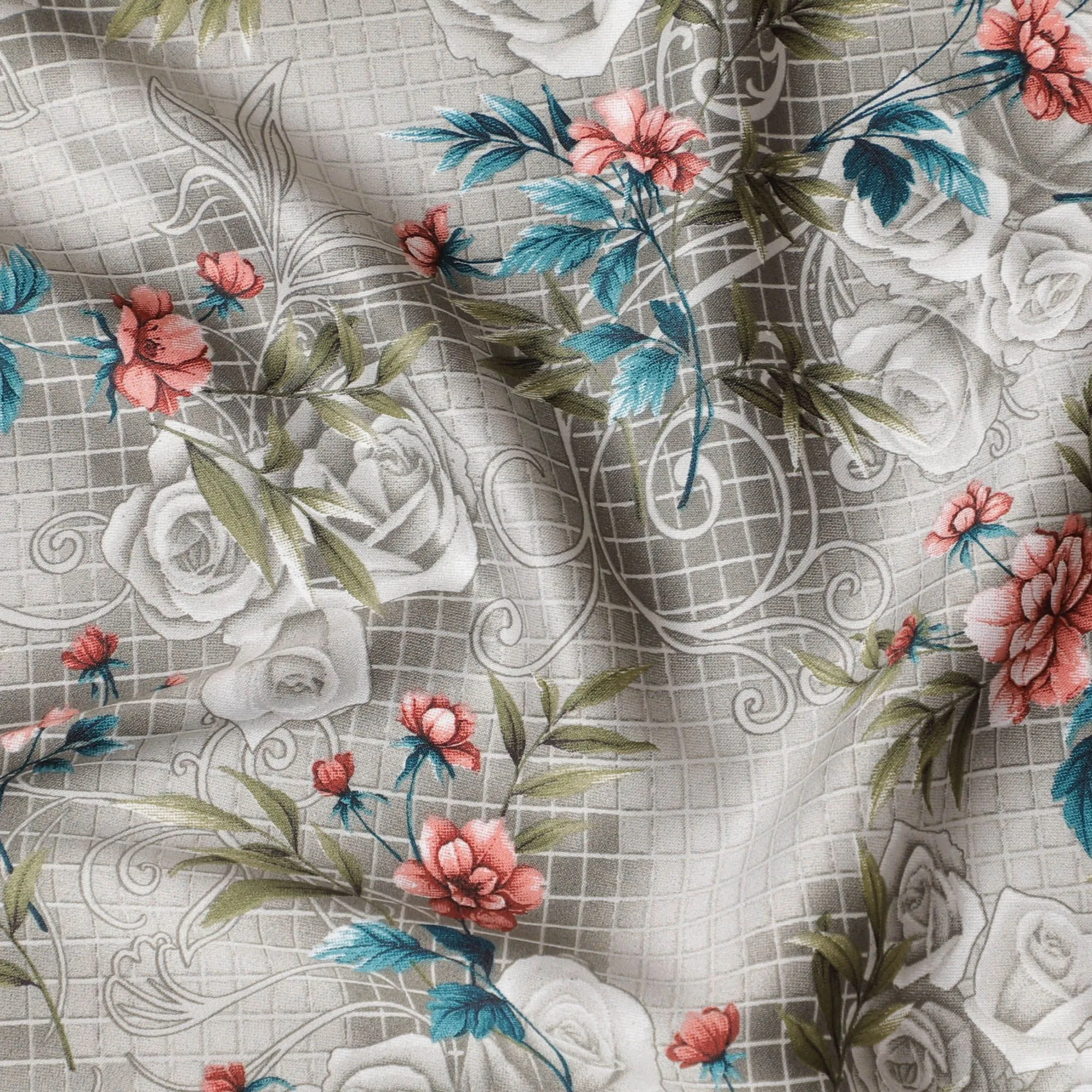 Vintage Rose Tapestry Synthetic Satin Fabric - 110cm Wide-D18564