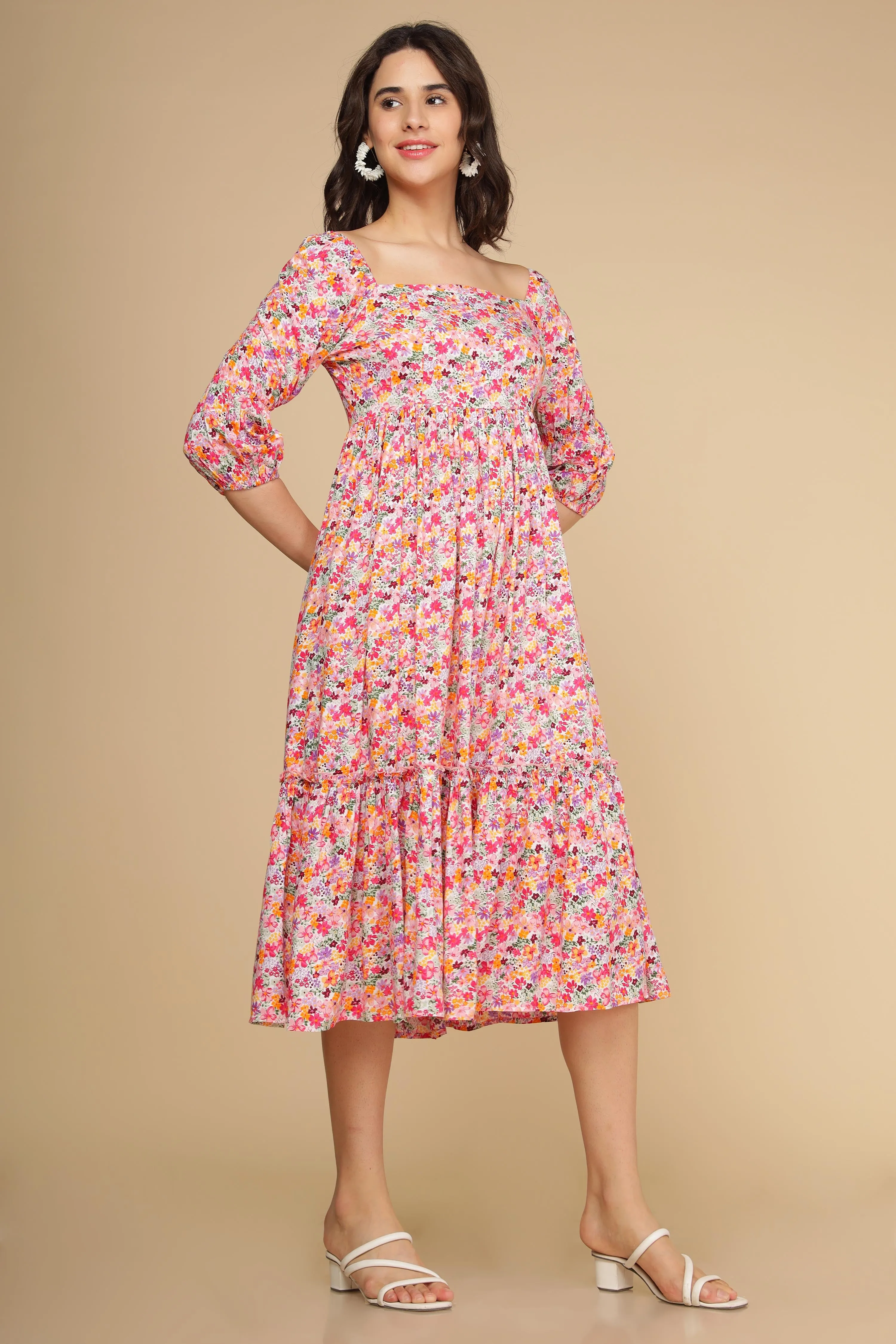 WHITE FLORAL COTTON MAXI