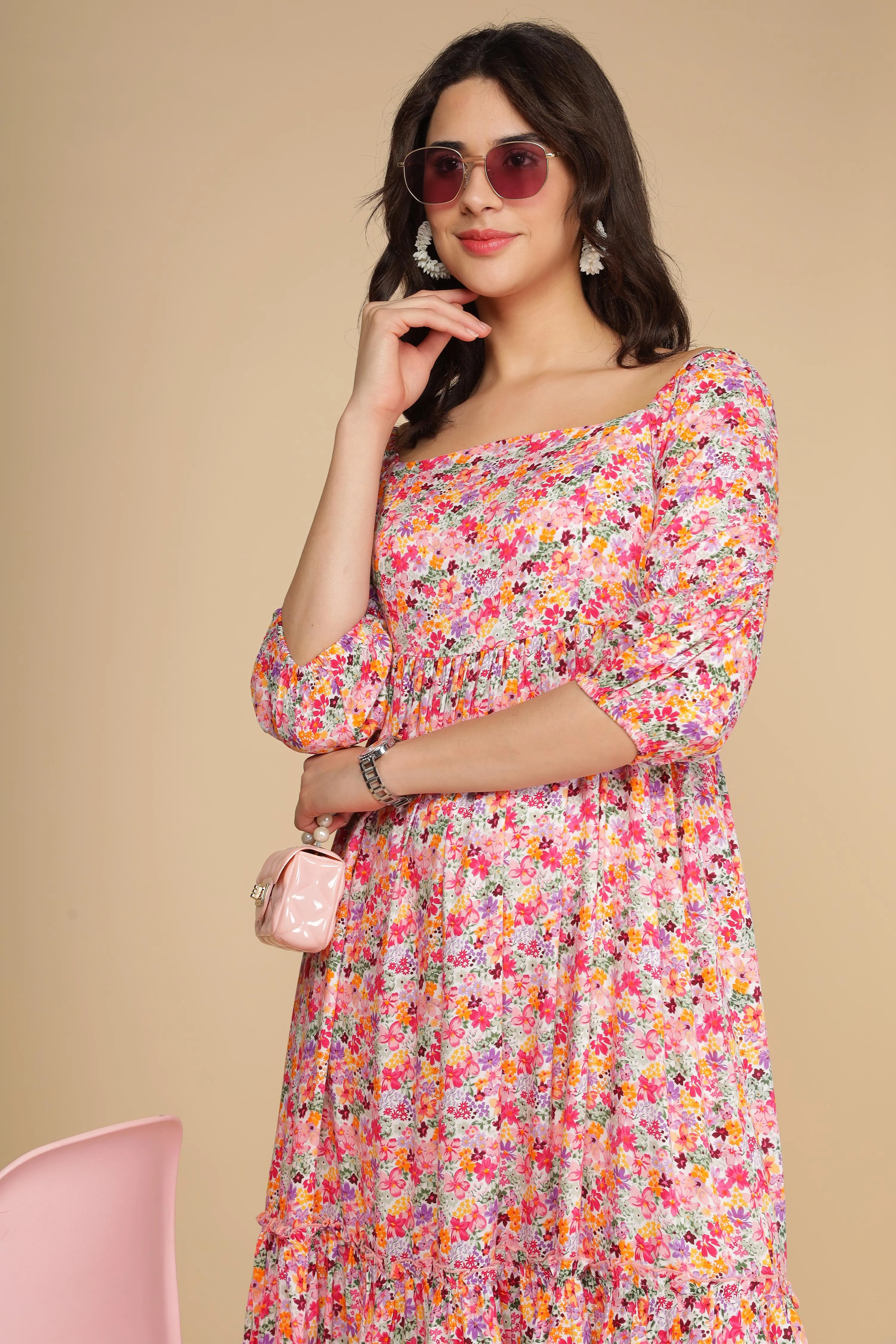 WHITE FLORAL COTTON MAXI