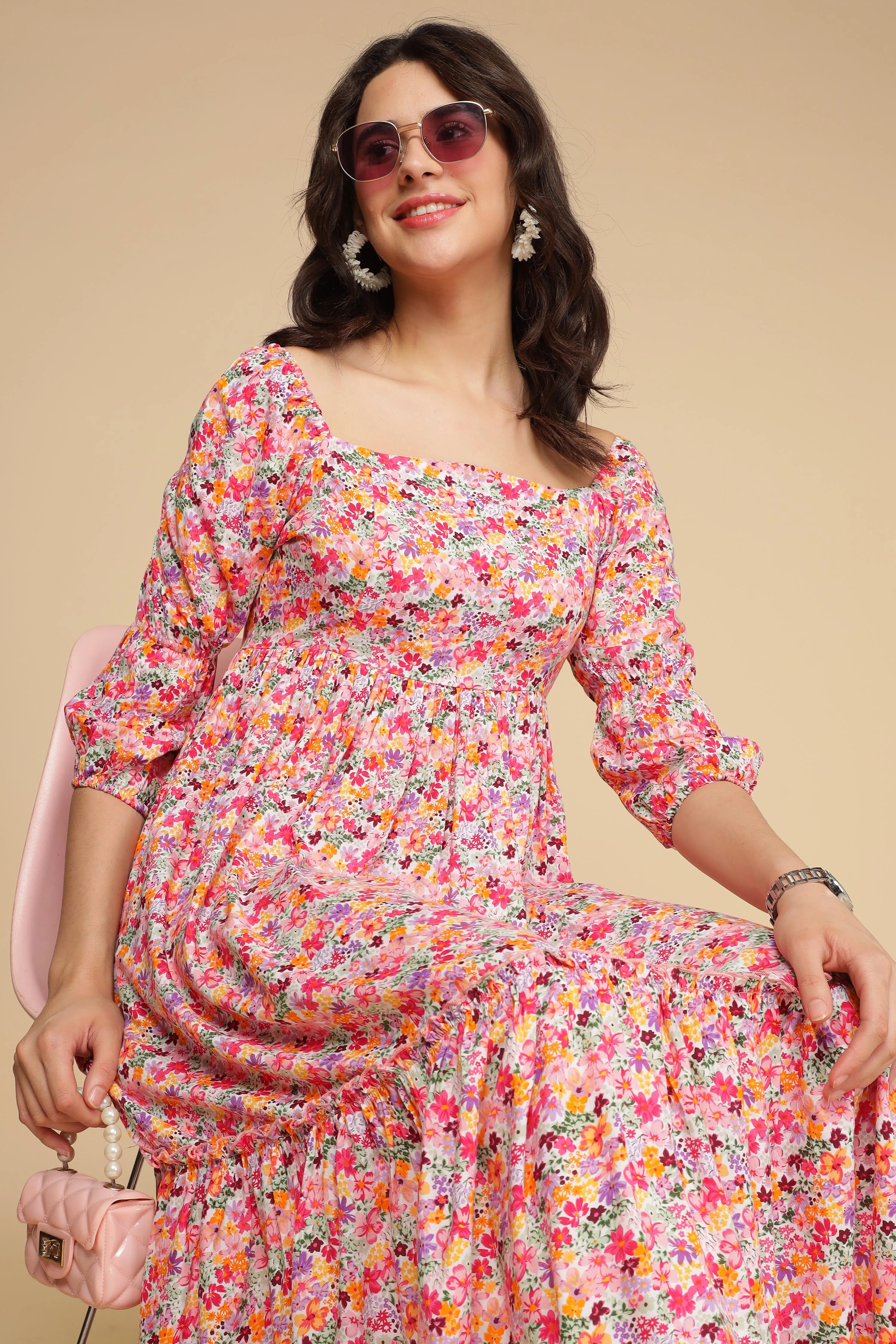 WHITE FLORAL COTTON MAXI