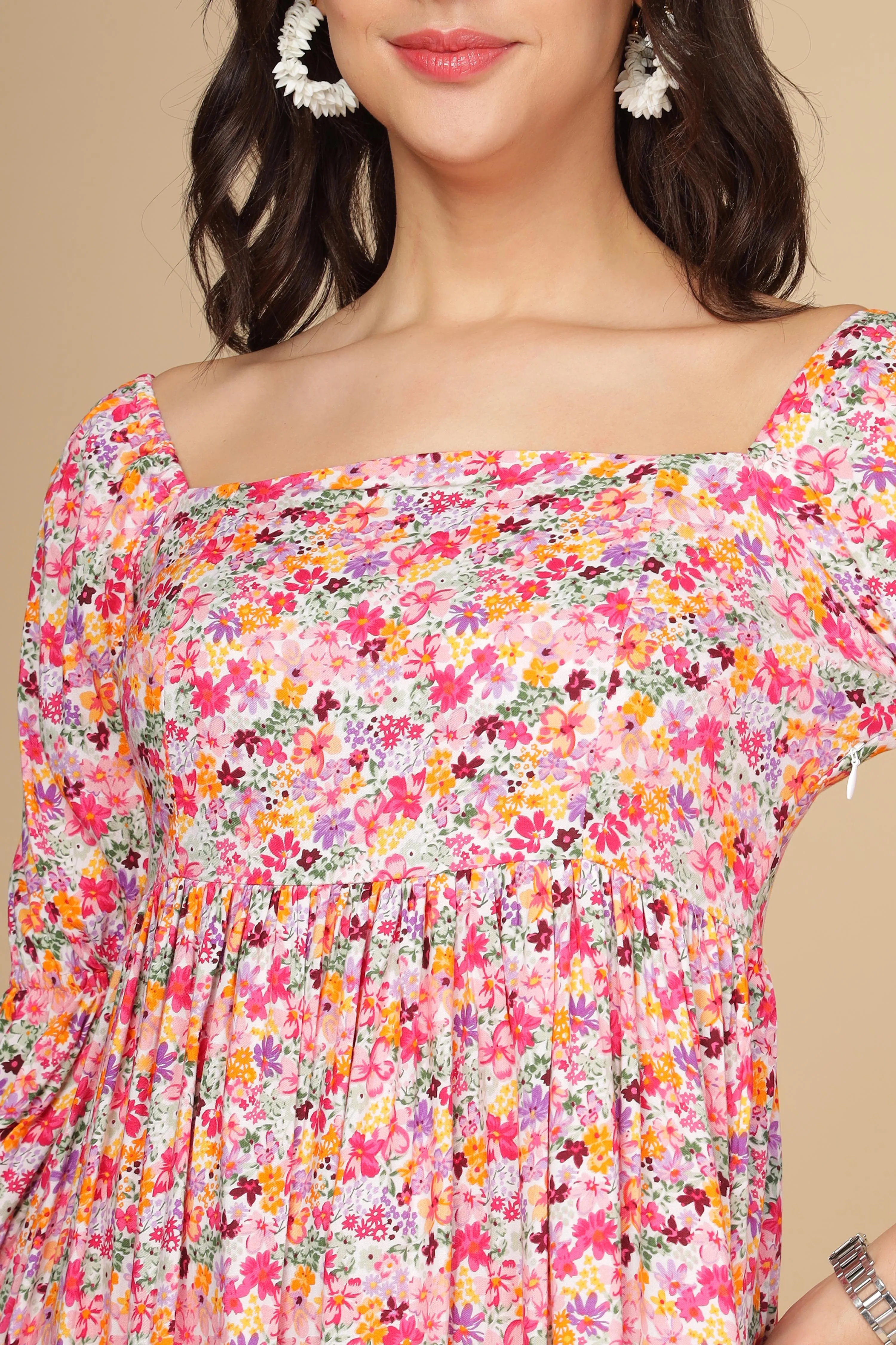 WHITE FLORAL COTTON MAXI