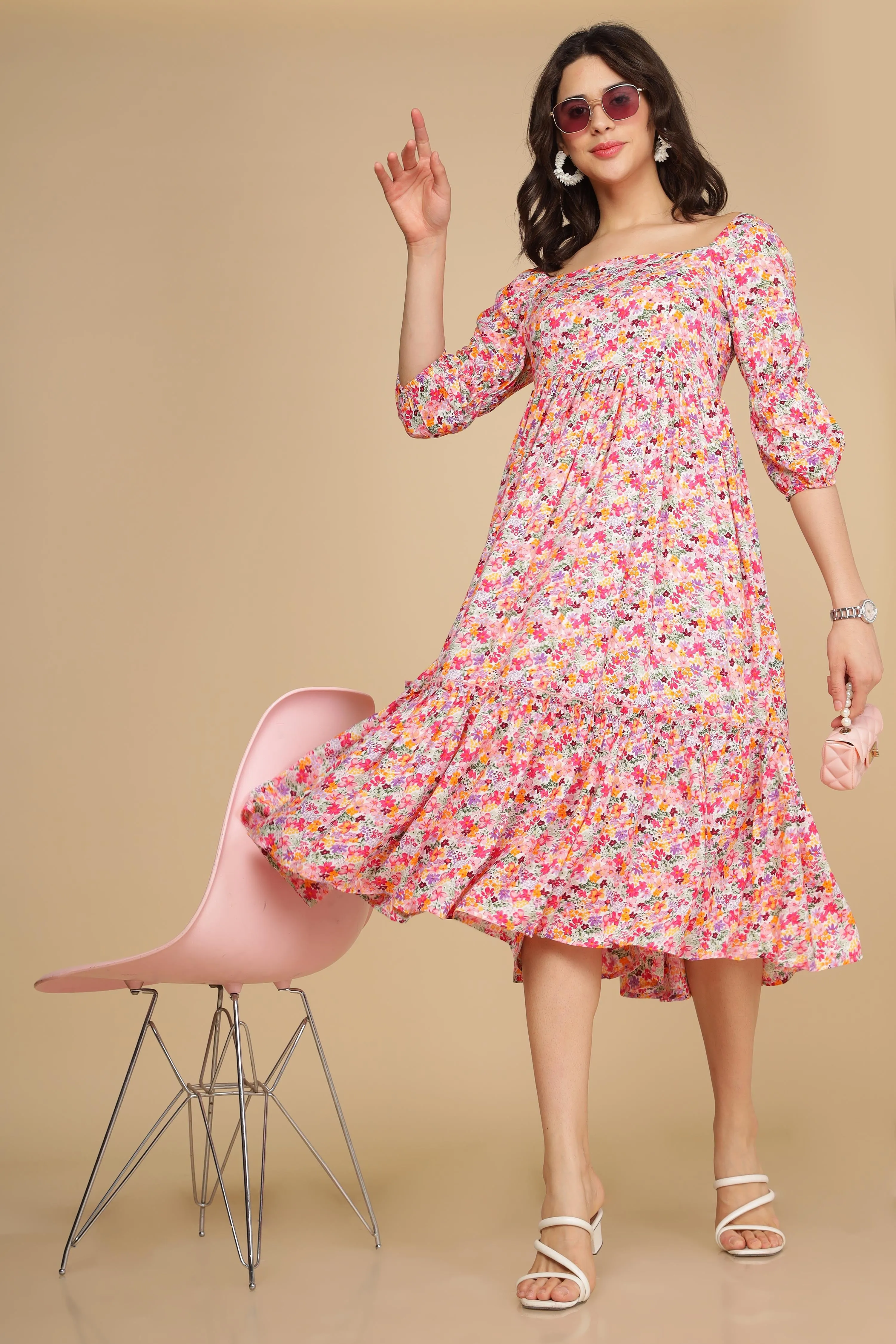 WHITE FLORAL COTTON MAXI