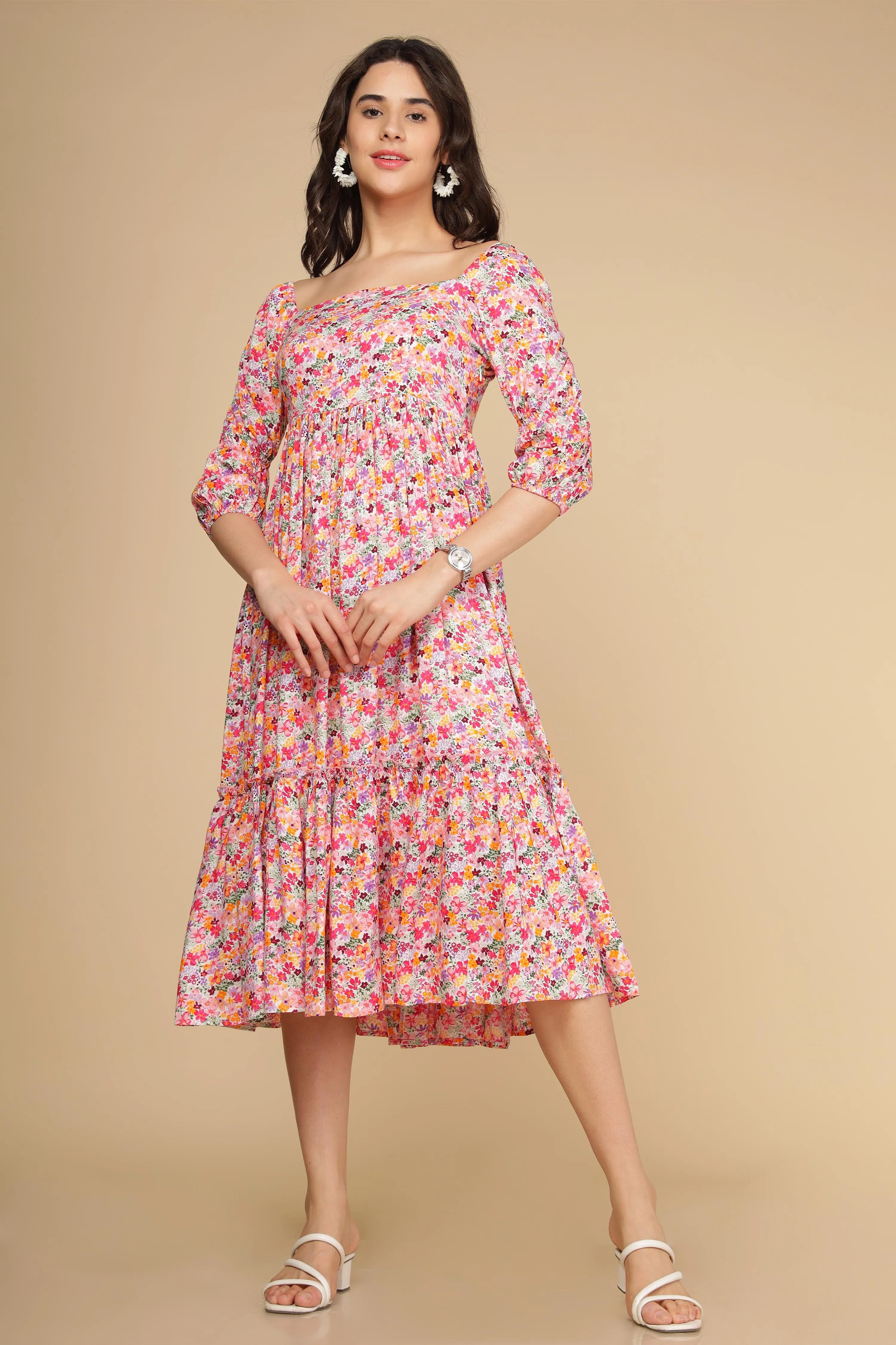 WHITE FLORAL COTTON MAXI