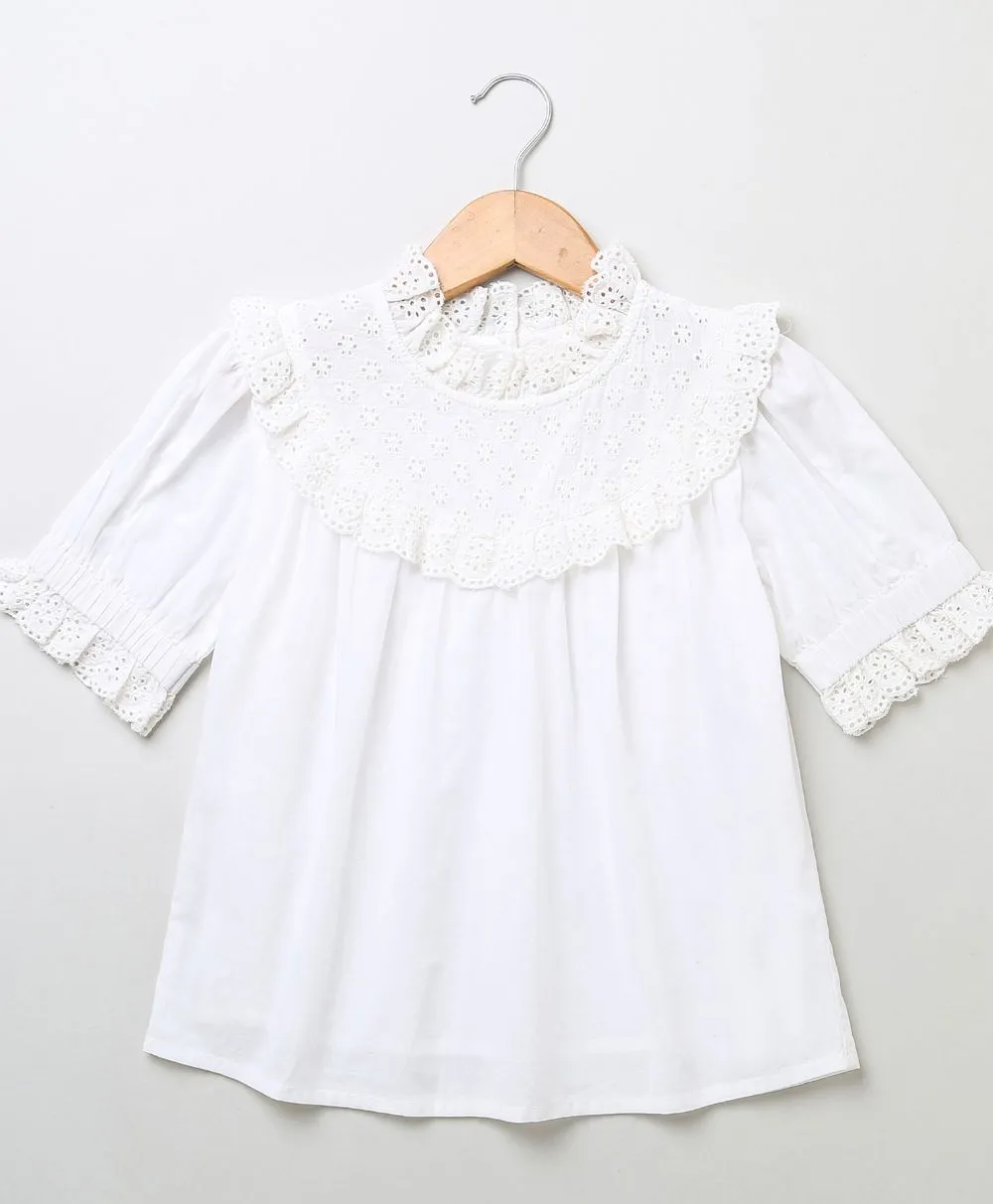 White Ruffled Blouse & Striped Peach Skirt