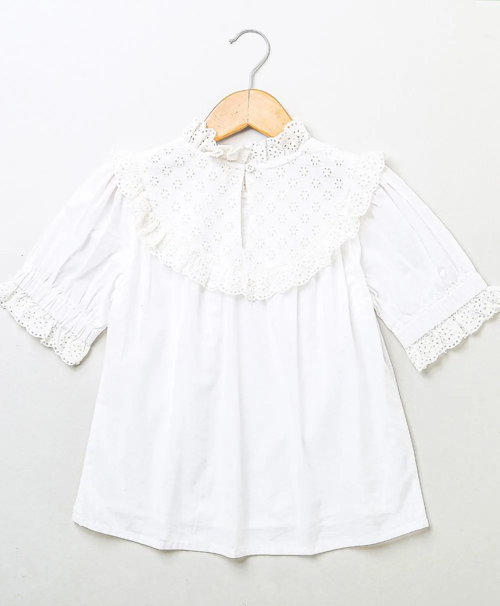 White Ruffled Blouse & Striped Peach Skirt