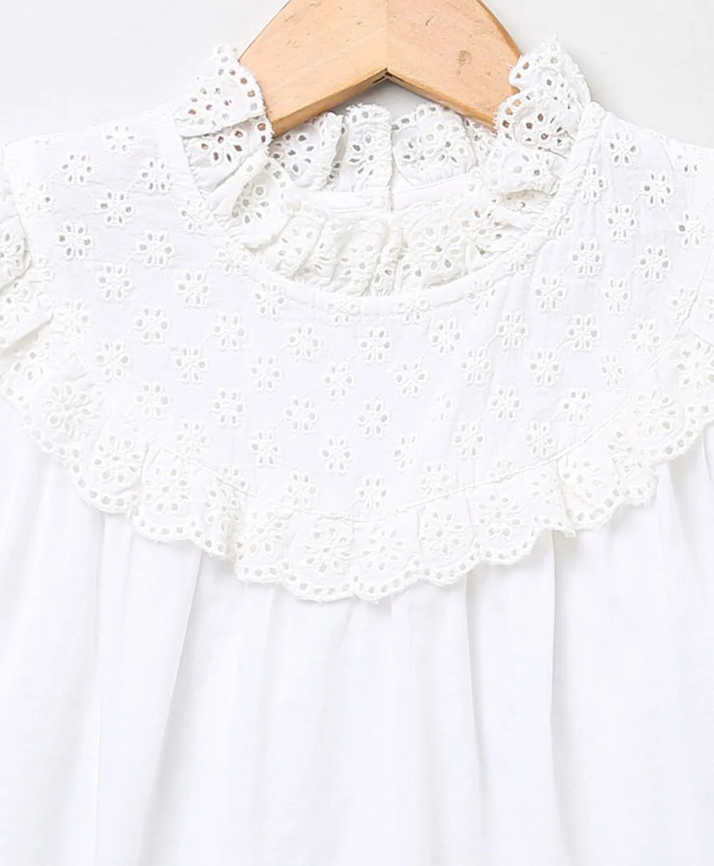 White Ruffled Blouse & Striped Peach Skirt