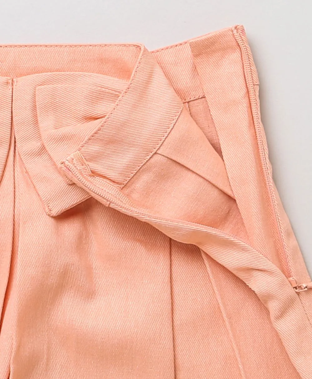 White Ruffled Blouse & Striped Peach Skirt