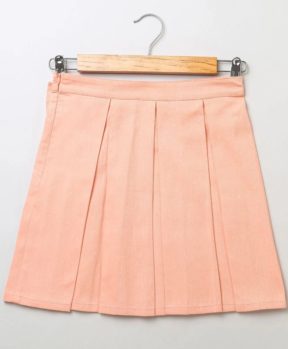 White Ruffled Blouse & Striped Peach Skirt