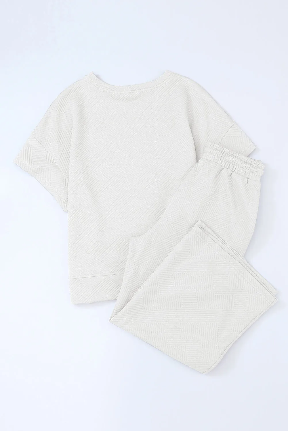 White Textured Loose Fit T Shirt and Drawstring Pants Set