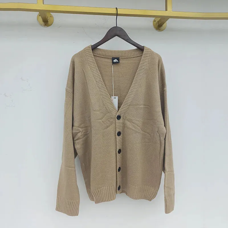 WIAOFELLAS  -  Single Korean Breasted V Collar Kintted Cardigan Sweater Men's Outerwear Trendy Handsome Mens Knitwear Spring Autumn 2Y4422