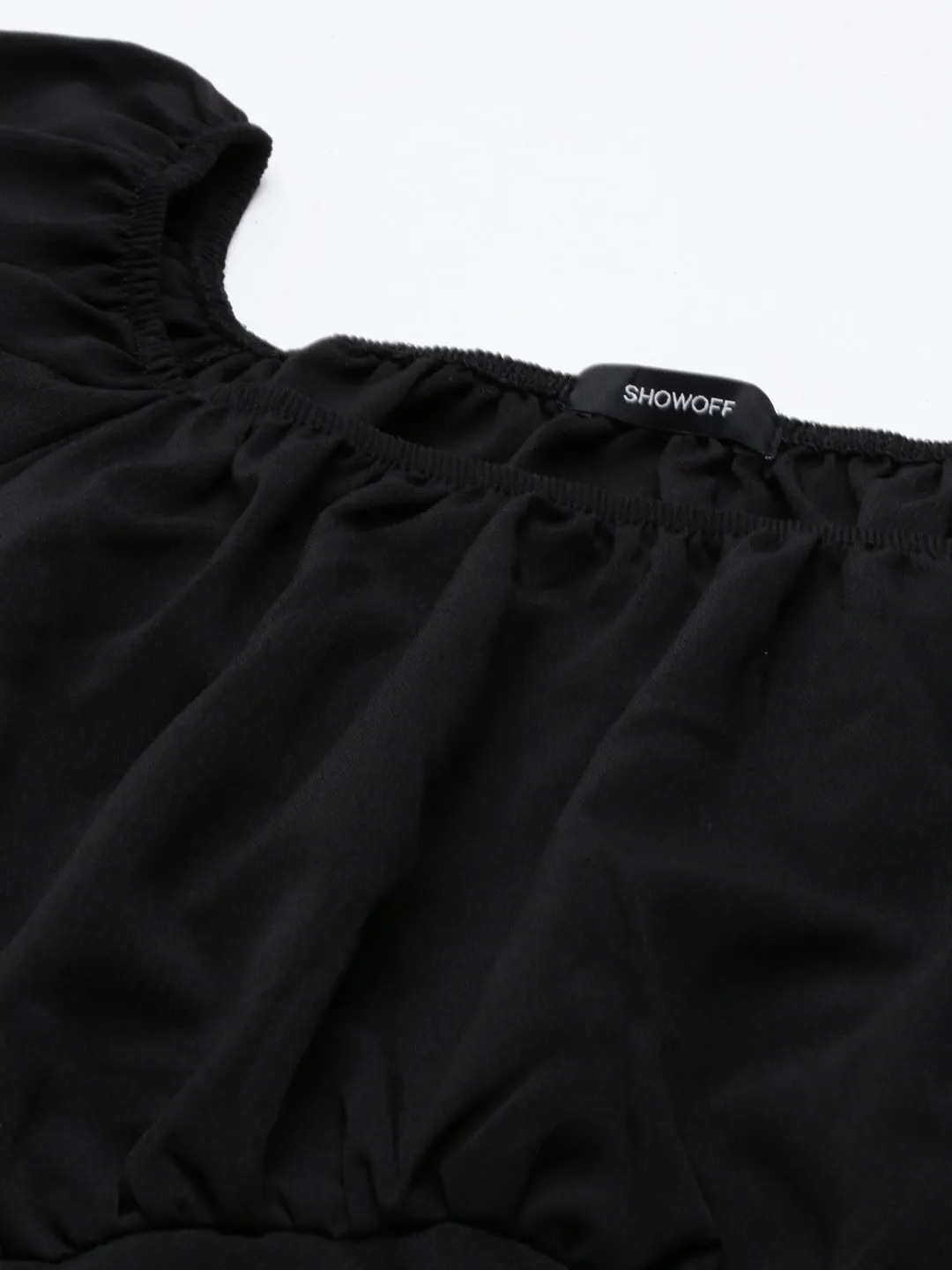 Women Solid Black Blouson Crop Top