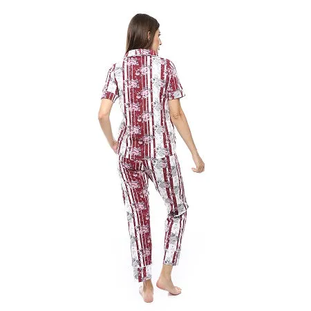 Women's Summer Floral Print Pajama Set - Dark Red