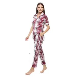 Women's Summer Floral Print Pajama Set - Dark Red